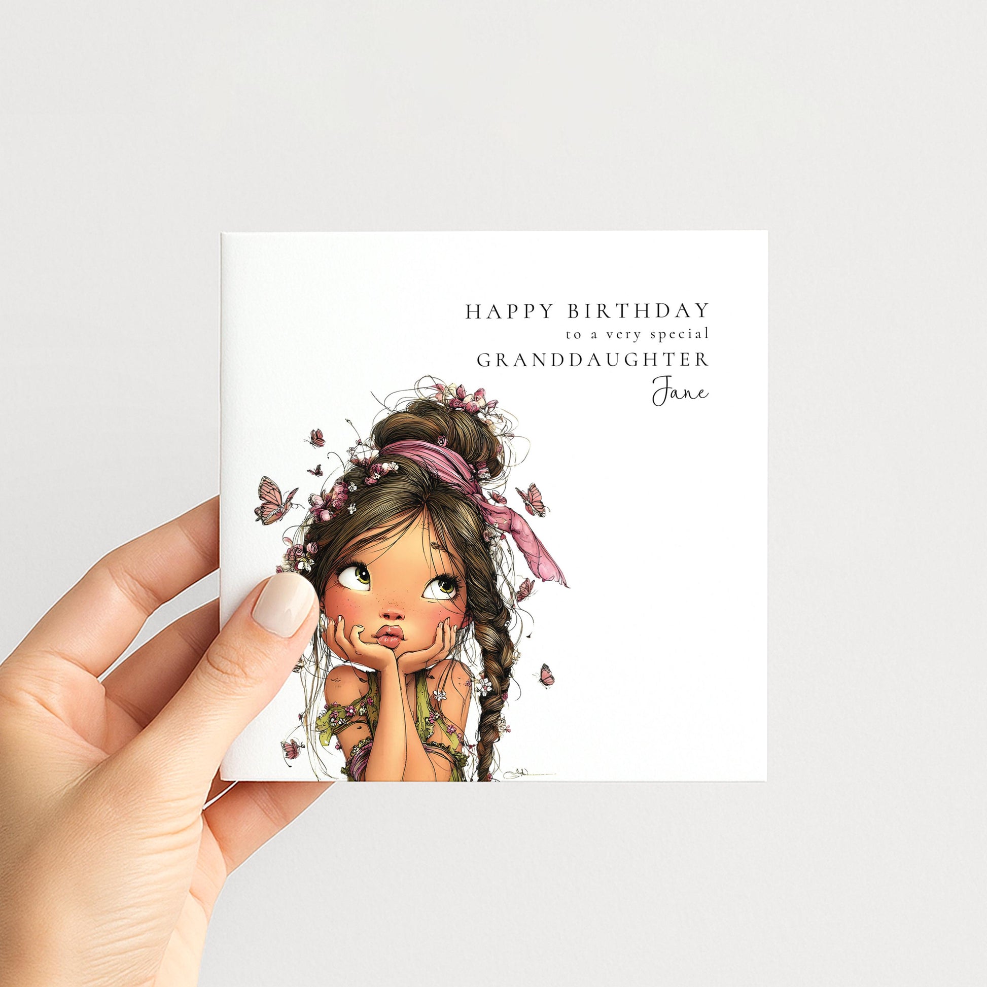 Personalised Granddaughter Card – Cute Girl Birthday Greeting With Floral Design