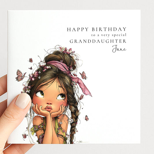 Personalised Granddaughter Card – Cute Girl Birthday Greeting With Floral Design