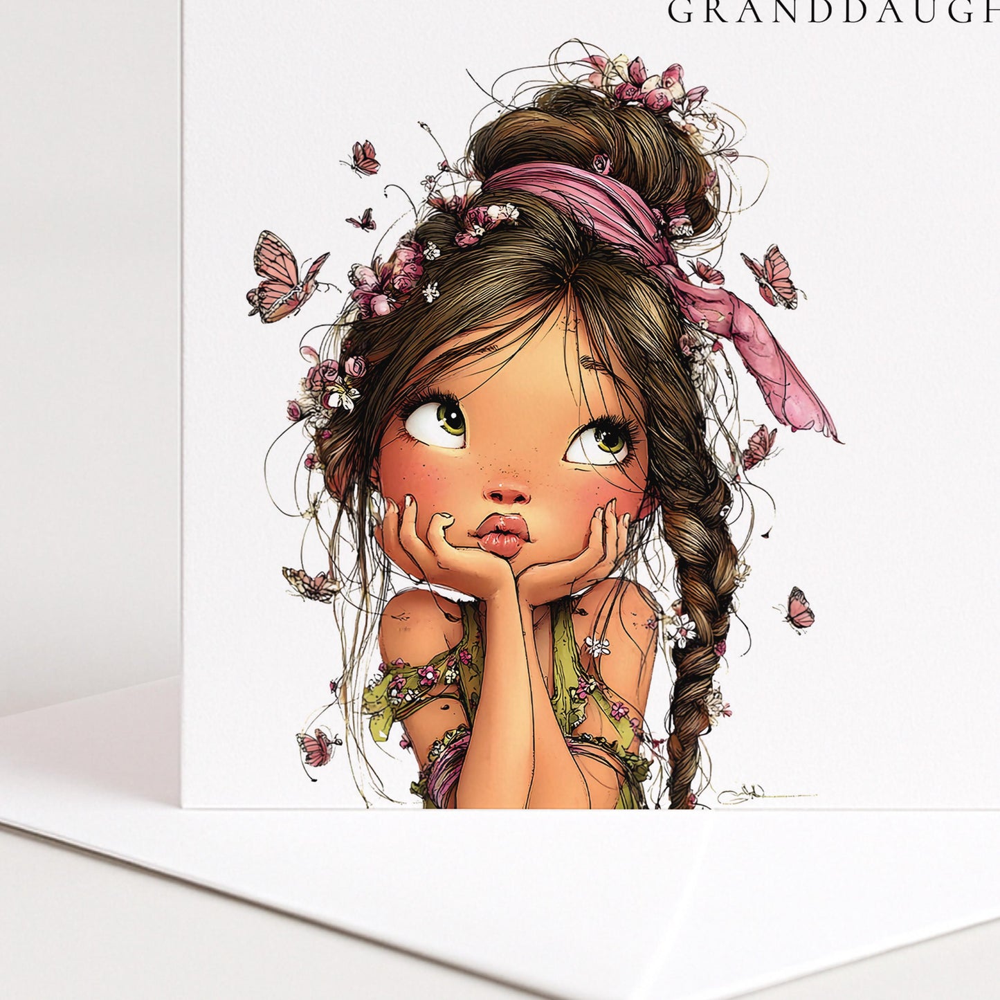 Personalised Granddaughter Card – Cute Girl Birthday Greeting With Floral Design