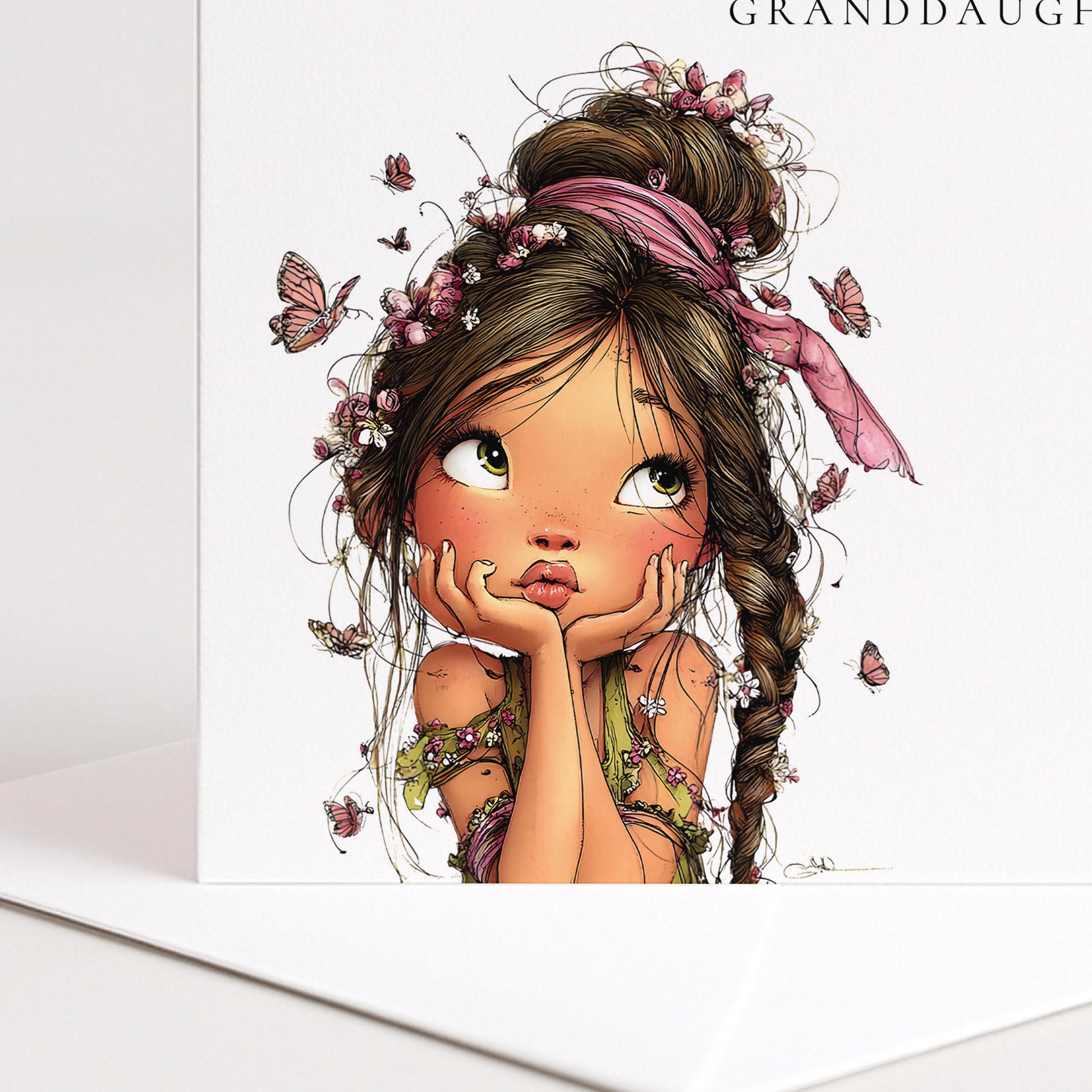 Personalised Granddaughter Card – Cute Girl Birthday Greeting With Floral Design