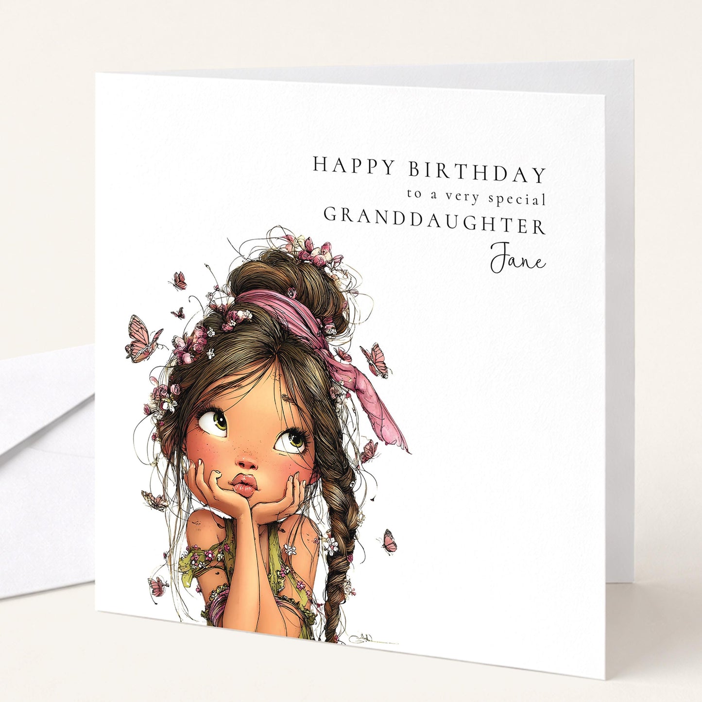 Personalised Granddaughter Card – Cute Girl Birthday Greeting With Floral Design