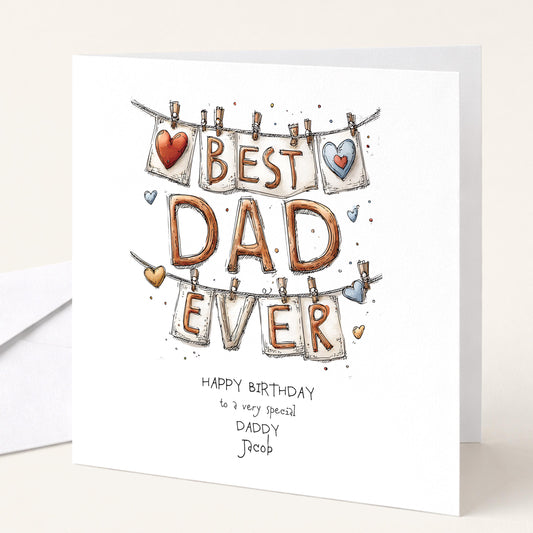 Fathers Day Card Daddy - Personalised Colourful Dad Greeting Card With Matte Finish