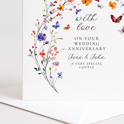 Anniversary Card Personalised – Floral Design Matte Finish Keepsake For Couples