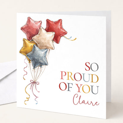 Personalised Proud Card – Colourful Balloon Congratulations Card With Custom Name