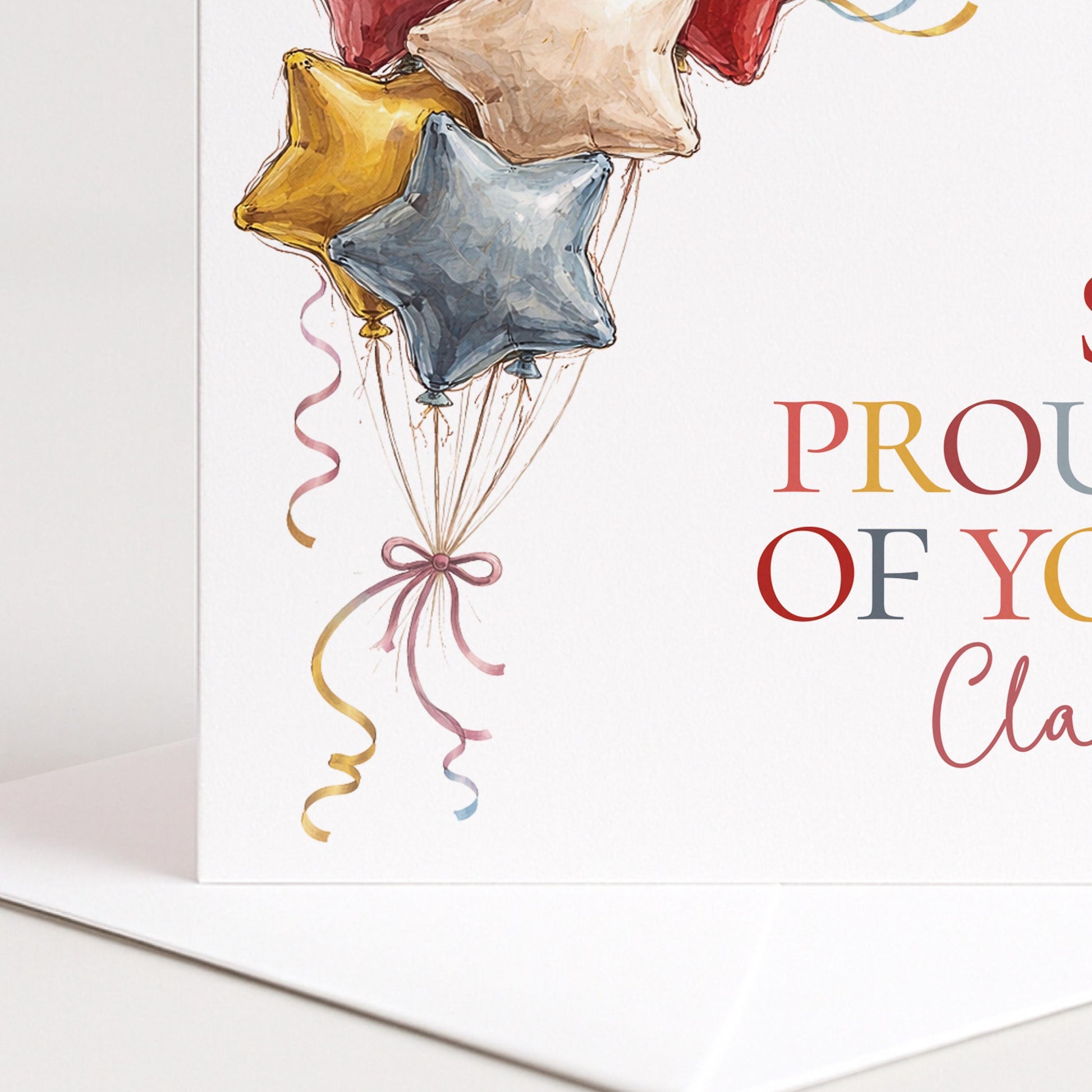 Personalised Proud Card – Colourful Balloon Congratulations Card With Custom Name