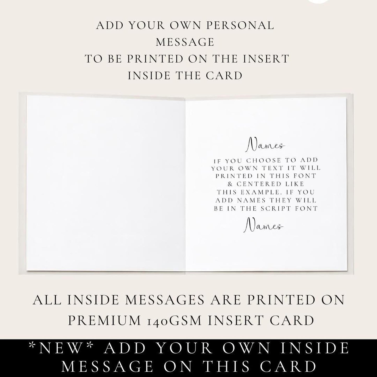 An elegant hanging bauble Christmas card, personalised with custom names, printed on 300gsm card