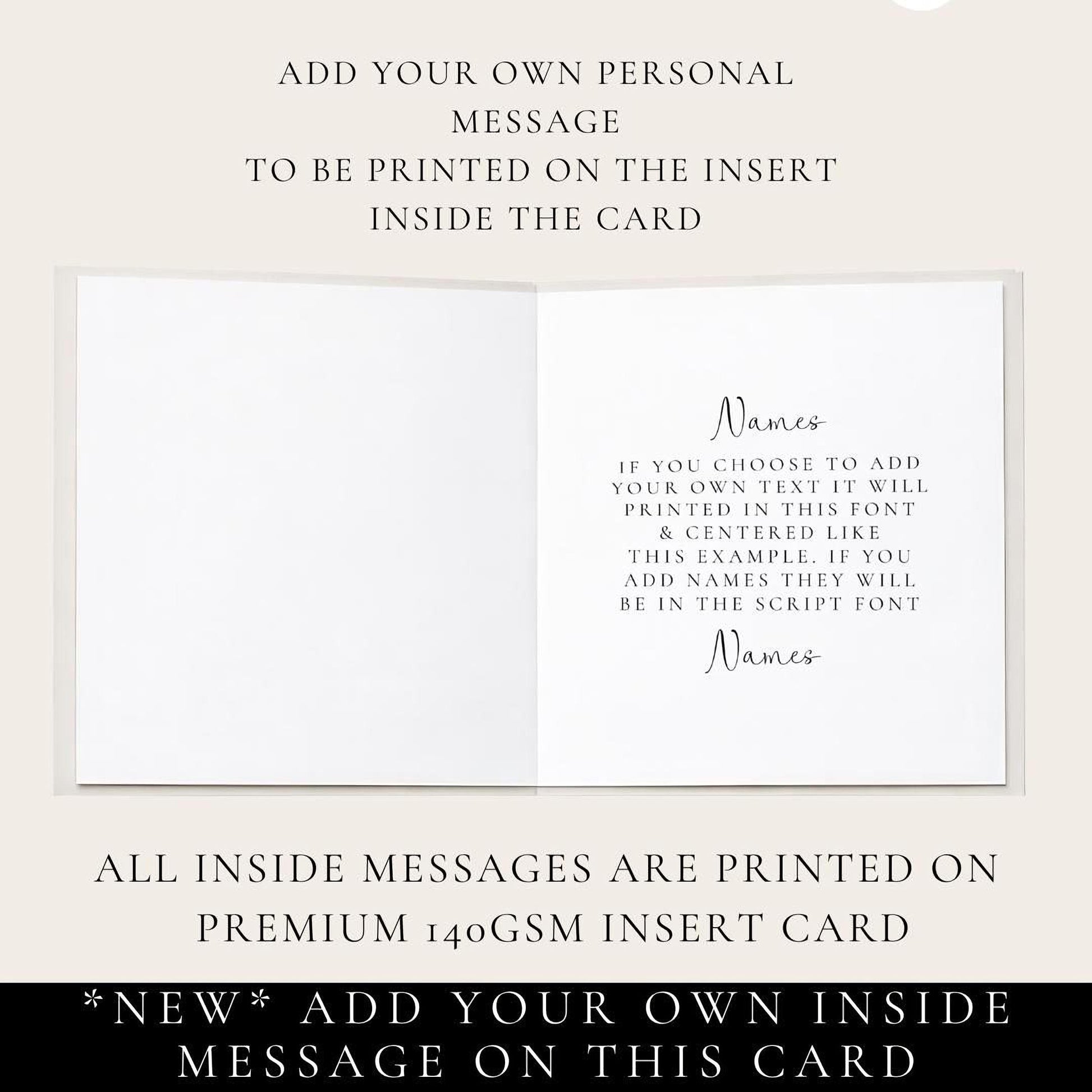 An elegant hanging bauble Christmas card, personalised with custom names, printed on 300gsm card