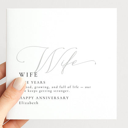 Elegant Wife Anniversary Card, Minimalist Five Year Card, Personalized Romantic Greeting Card, Wedding Anniversary Gift for Her