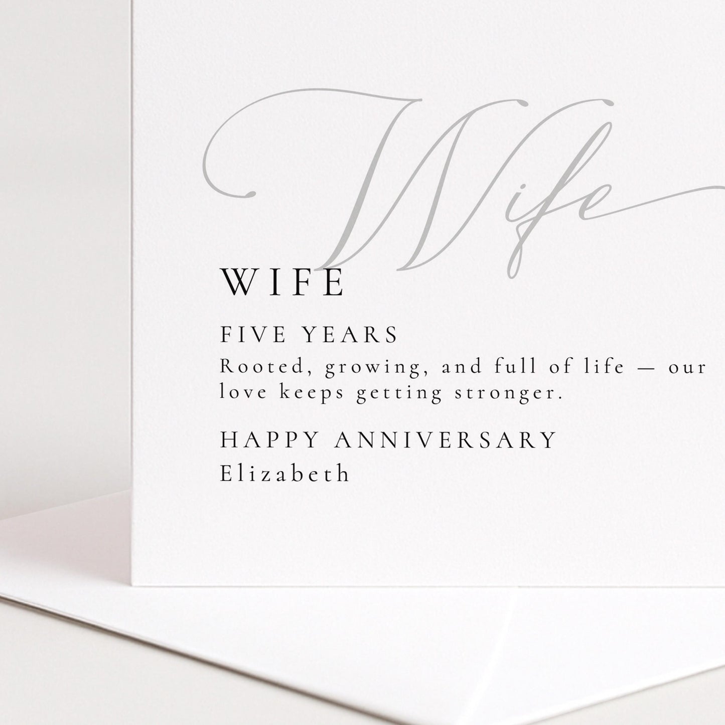 Elegant Wife Anniversary Card, Minimalist Five Year Card, Personalized Romantic Greeting Card, Wedding Anniversary Gift for Her