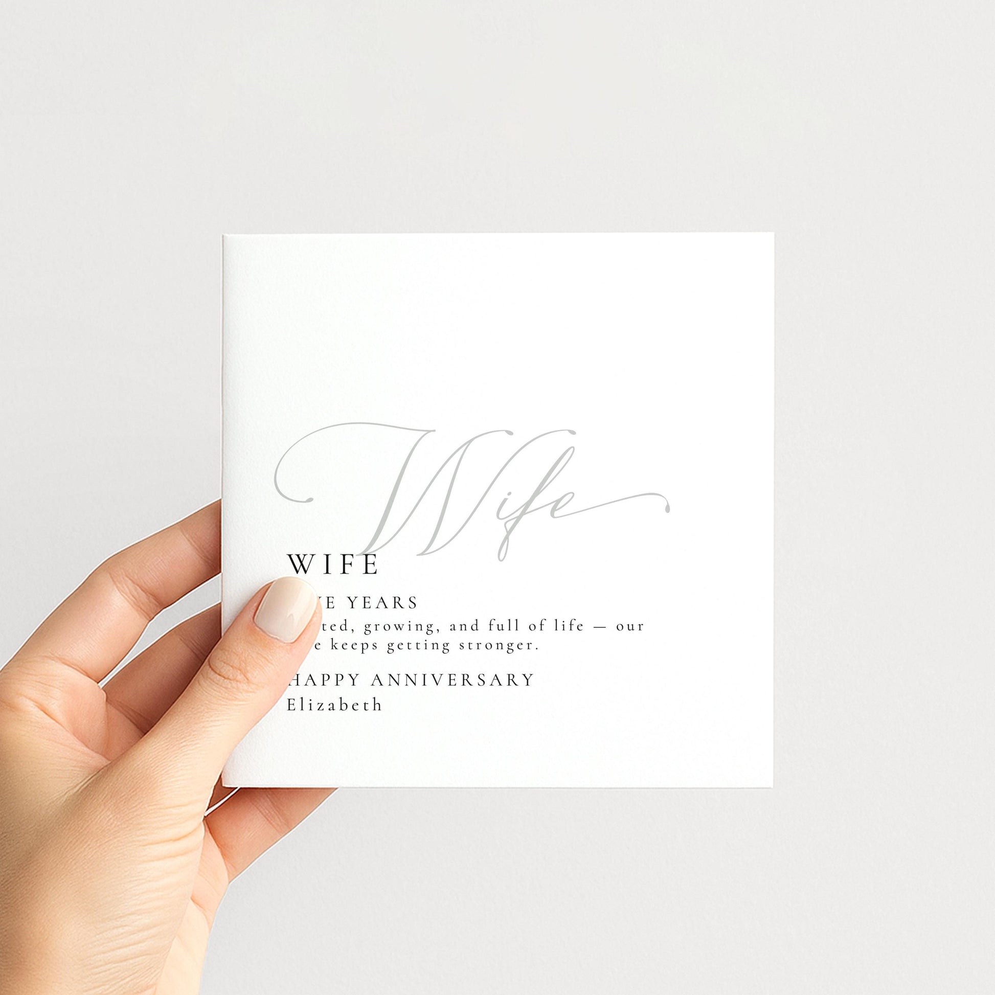 Elegant Wife Anniversary Card, Minimalist Five Year Card, Personalized Romantic Greeting Card, Wedding Anniversary Gift for Her
