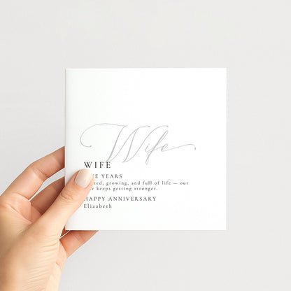 Elegant Wife Anniversary Card, Minimalist Five Year Card, Personalized Romantic Greeting Card, Wedding Anniversary Gift for Her