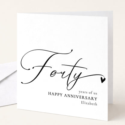 40th Anniversary Card – Personalised Name, Modern Script & Custom Message Insert