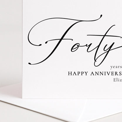 40th Anniversary Card – Personalised Name, Modern Script & Custom Message Insert
