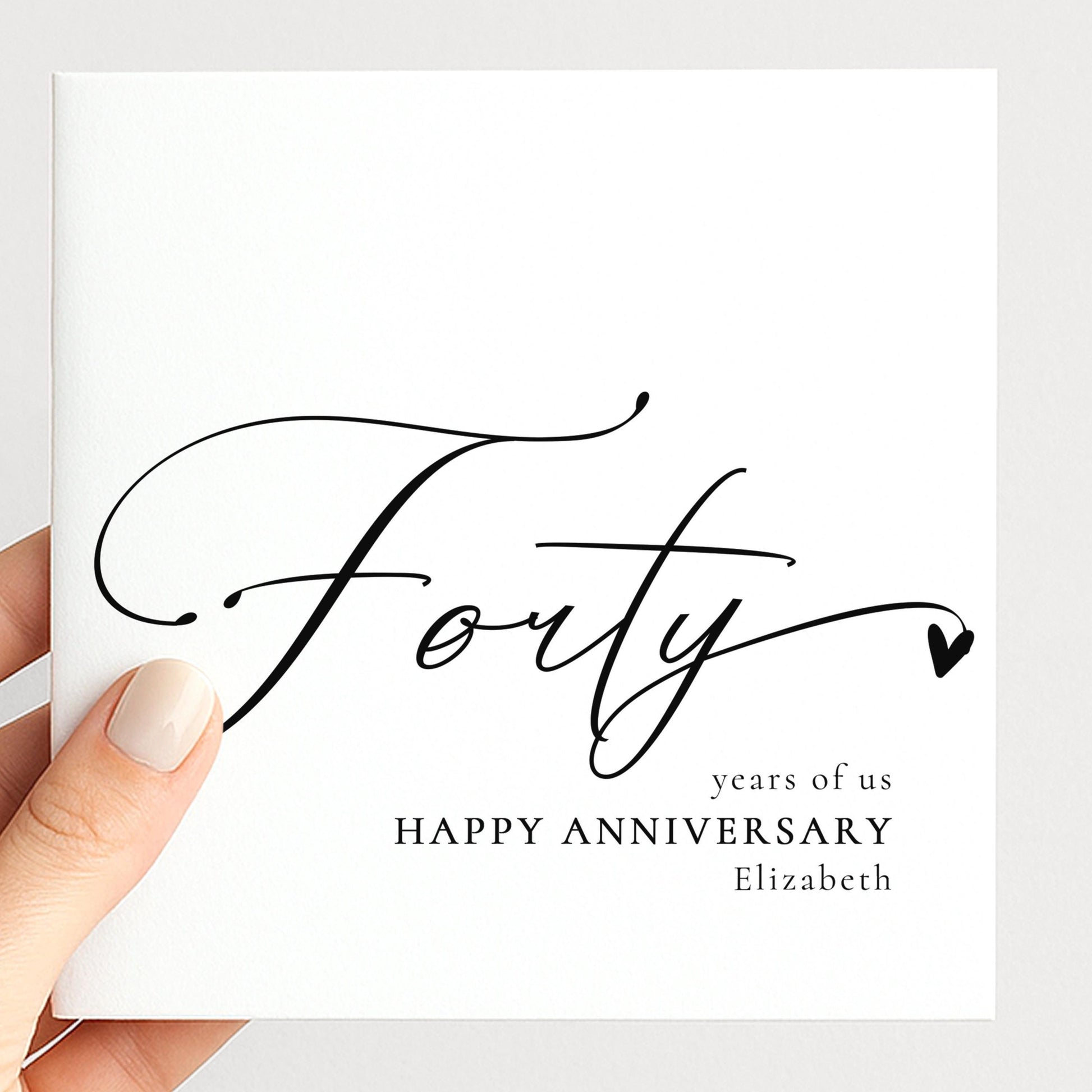 40th Anniversary Card – Personalised Name, Modern Script & Custom Message Insert