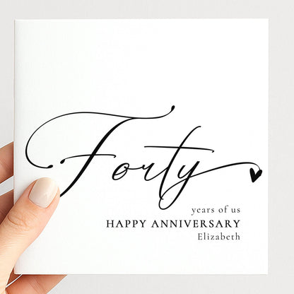 40th Anniversary Card – Personalised Name, Modern Script & Custom Message Insert