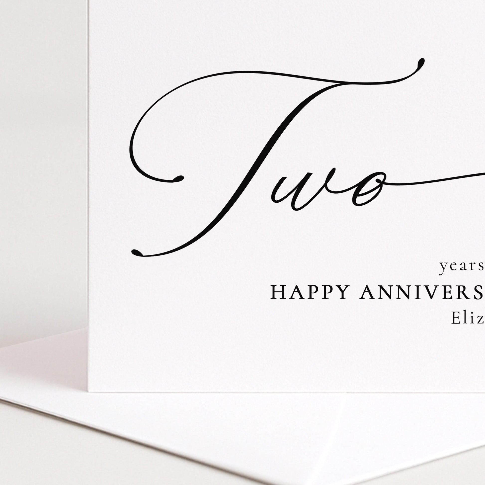 Two Year Anniversary Card – Personalised Elegant Script Greeting Card