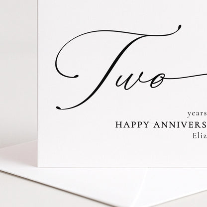 Two Year Anniversary Card – Personalised Elegant Script Greeting Card