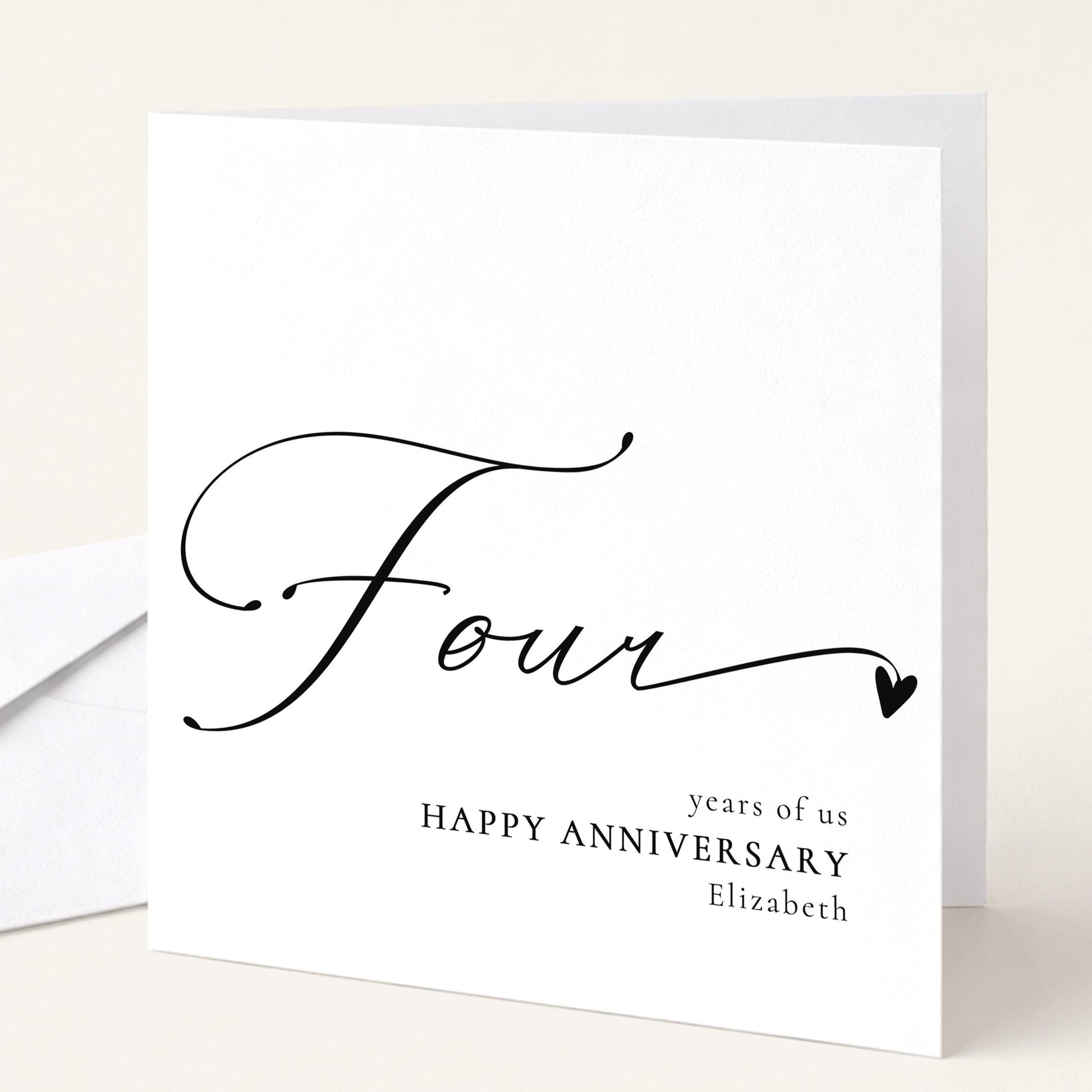 Four Year Anniversary Card – Personalised Romantic Greeting With Matte Finish