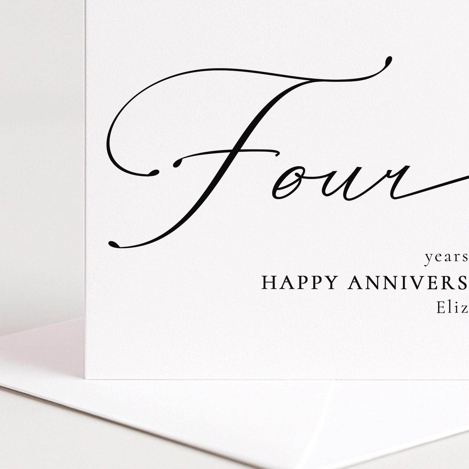 Four Year Anniversary Card – Personalised Romantic Greeting With Matte Finish