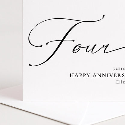 Four Year Anniversary Card – Personalised Romantic Greeting With Matte Finish