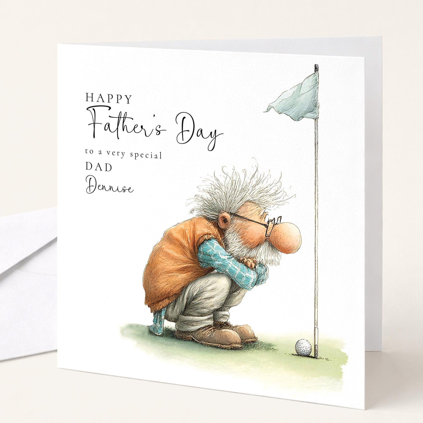 Fathers Day Card Dad Golf – Personalised Matte Finish Golf-Themed Greeting Card