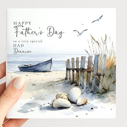 Fathers Day Card – Personalised Beach Greeting Card With Printed Message