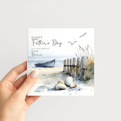 Fathers Day Card – Personalised Beach Greeting Card With Printed Message