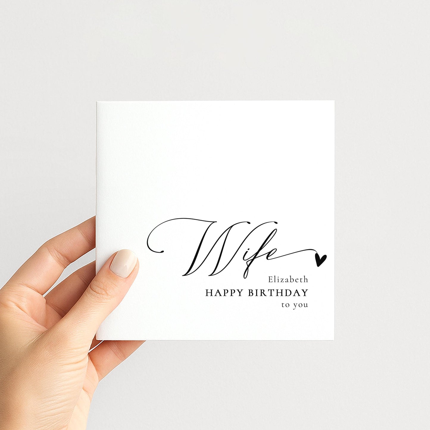 Wife Birthday Card - Personalised Name & Stylish Modern Folded Greeting Card