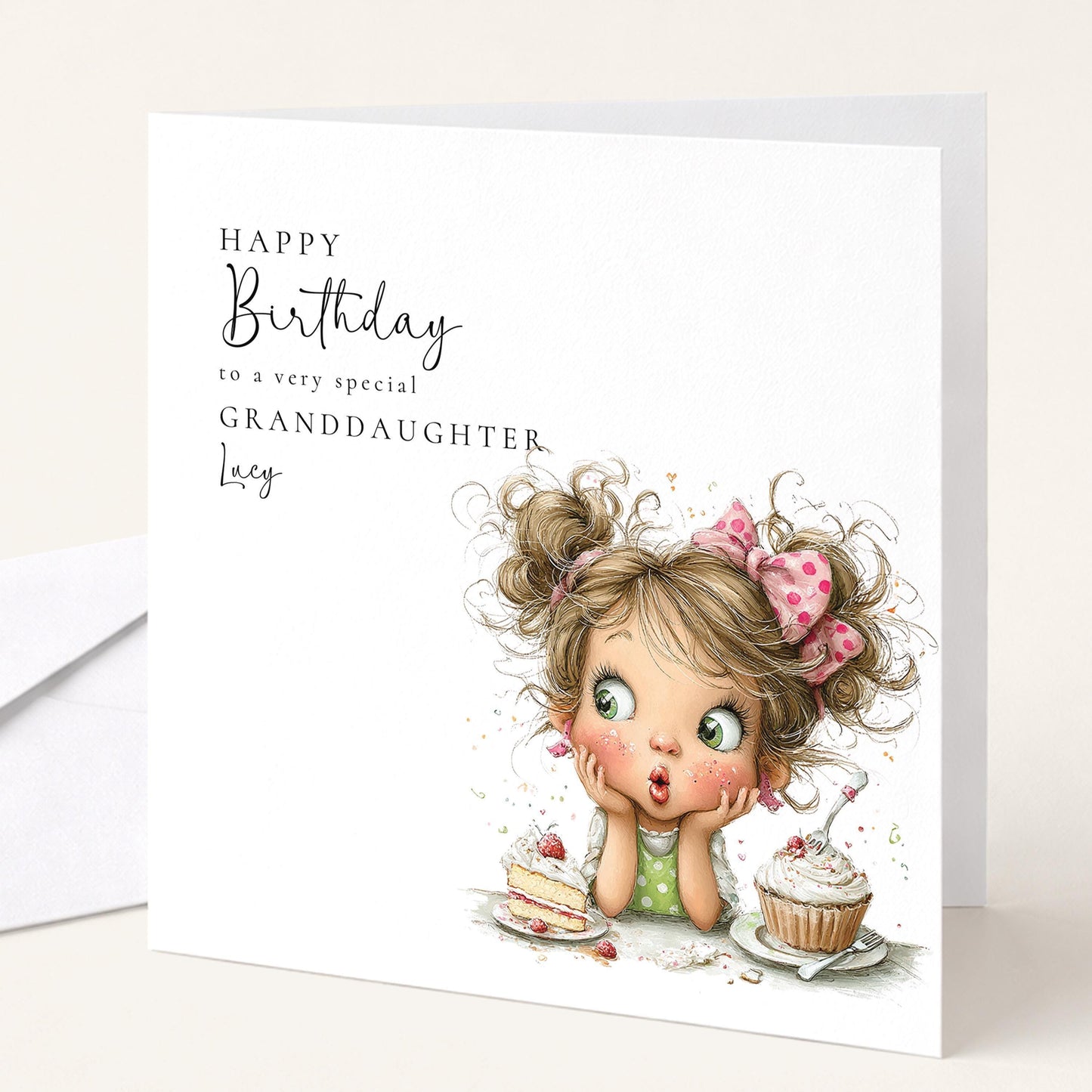 Birthday Card Granddaughter - Personalised Blonde Girl Floral Design With Envelope