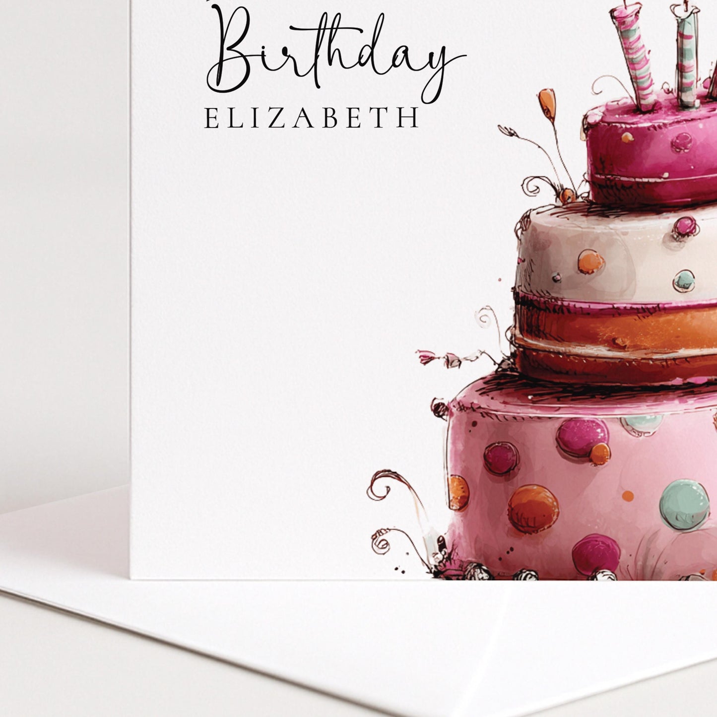 Personalised Birthday Card - Pink Birthday Cake Design | Custom Age & Name