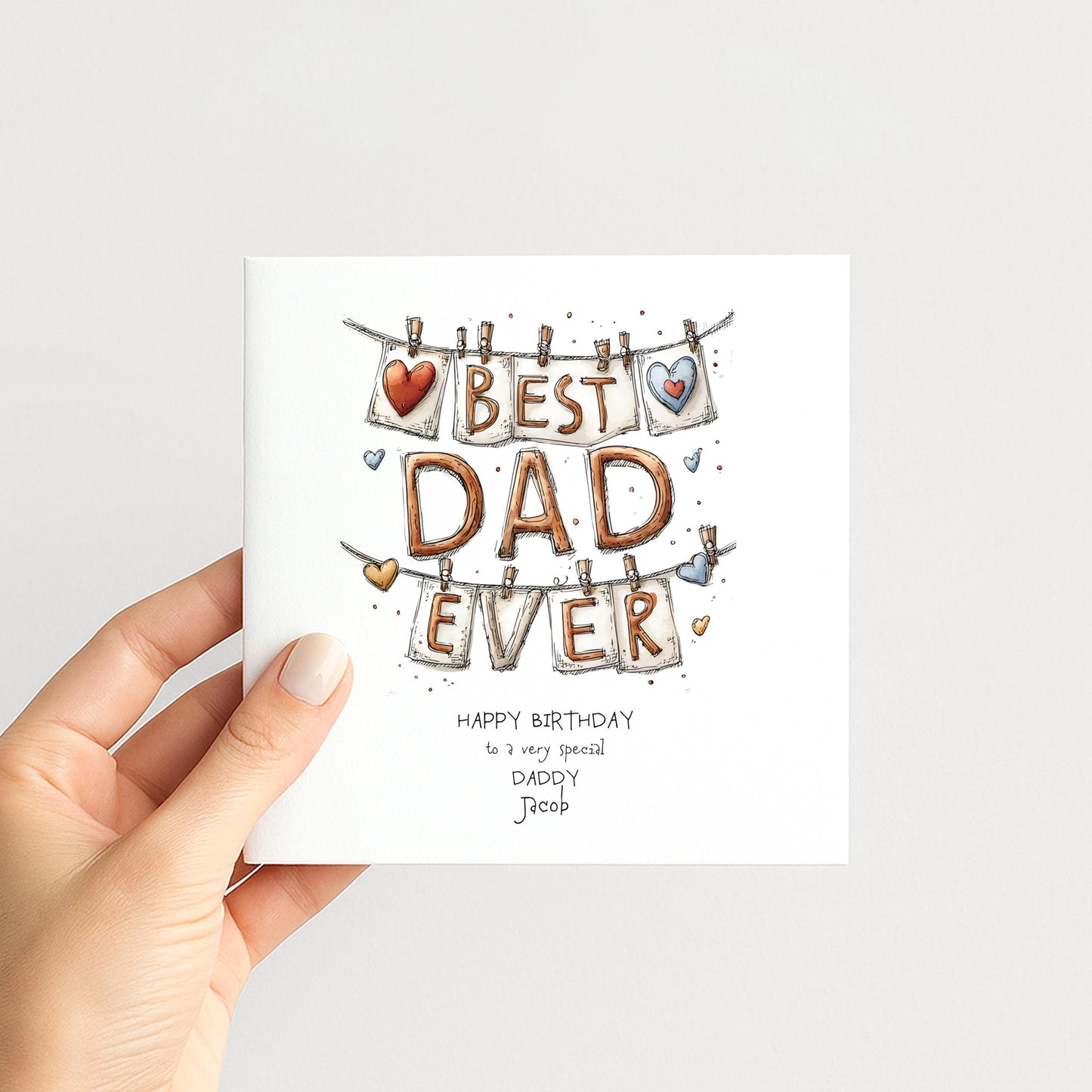 Fathers Day Card Daddy - Personalised Colourful Dad Greeting Card With Matte Finish