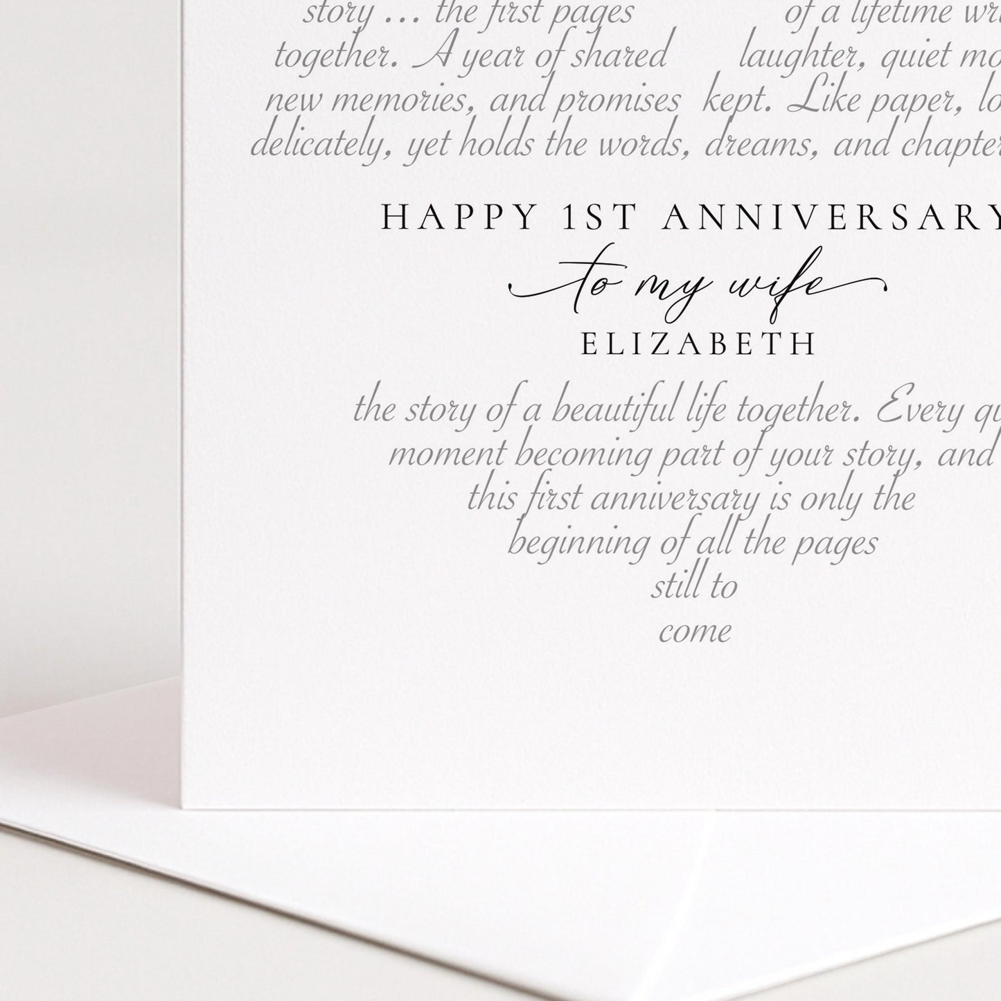 Personalised 1st Anniversary Card Wife, First Anniversary Card Her, Paper Anniversary Card, One Year Wedding Anniversary Card for Wife