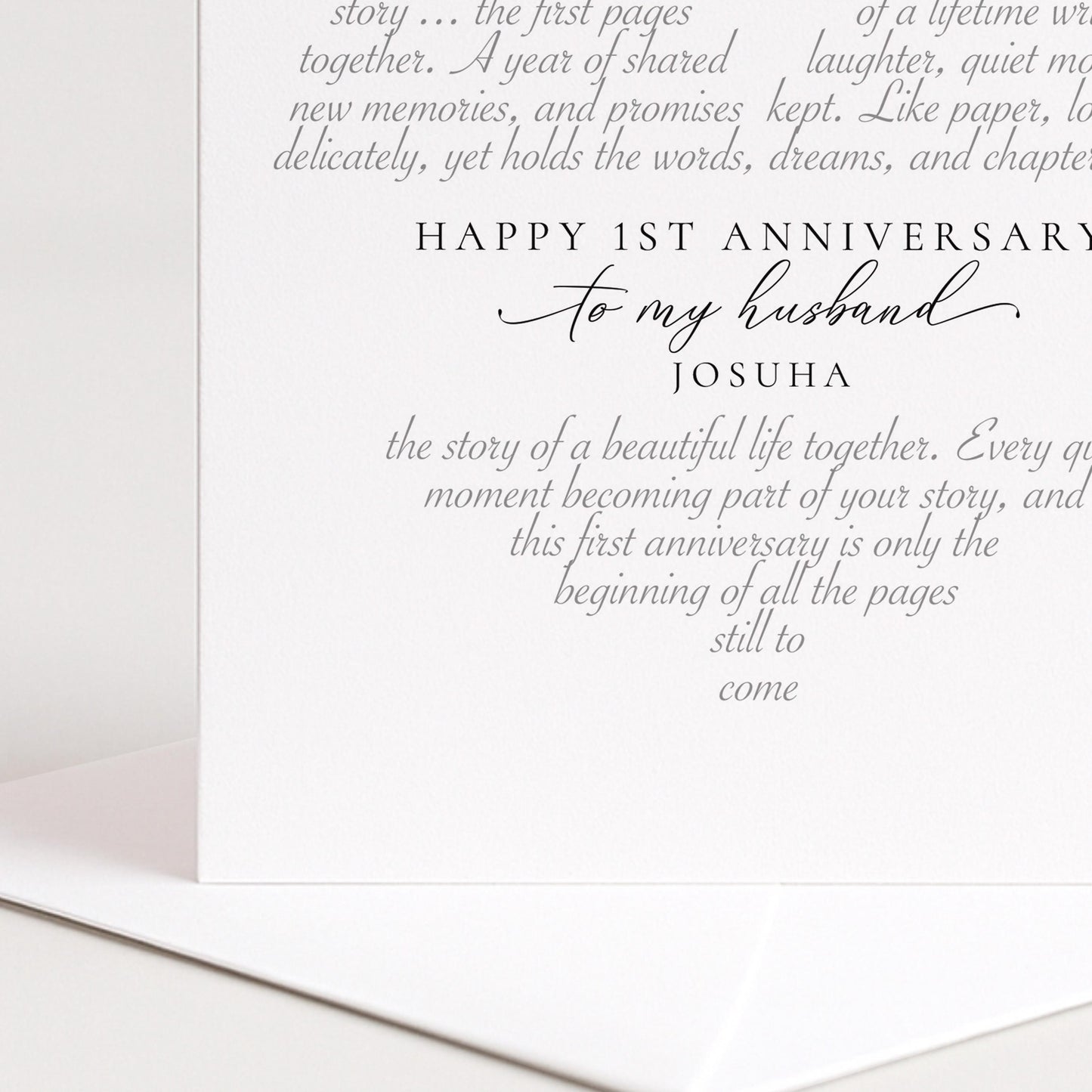 Personalised 1st Anniversary Card Husband, First Anniversary Card Him, Paper Anniversary Card, One Year Wedding Anniversary Card for Husband