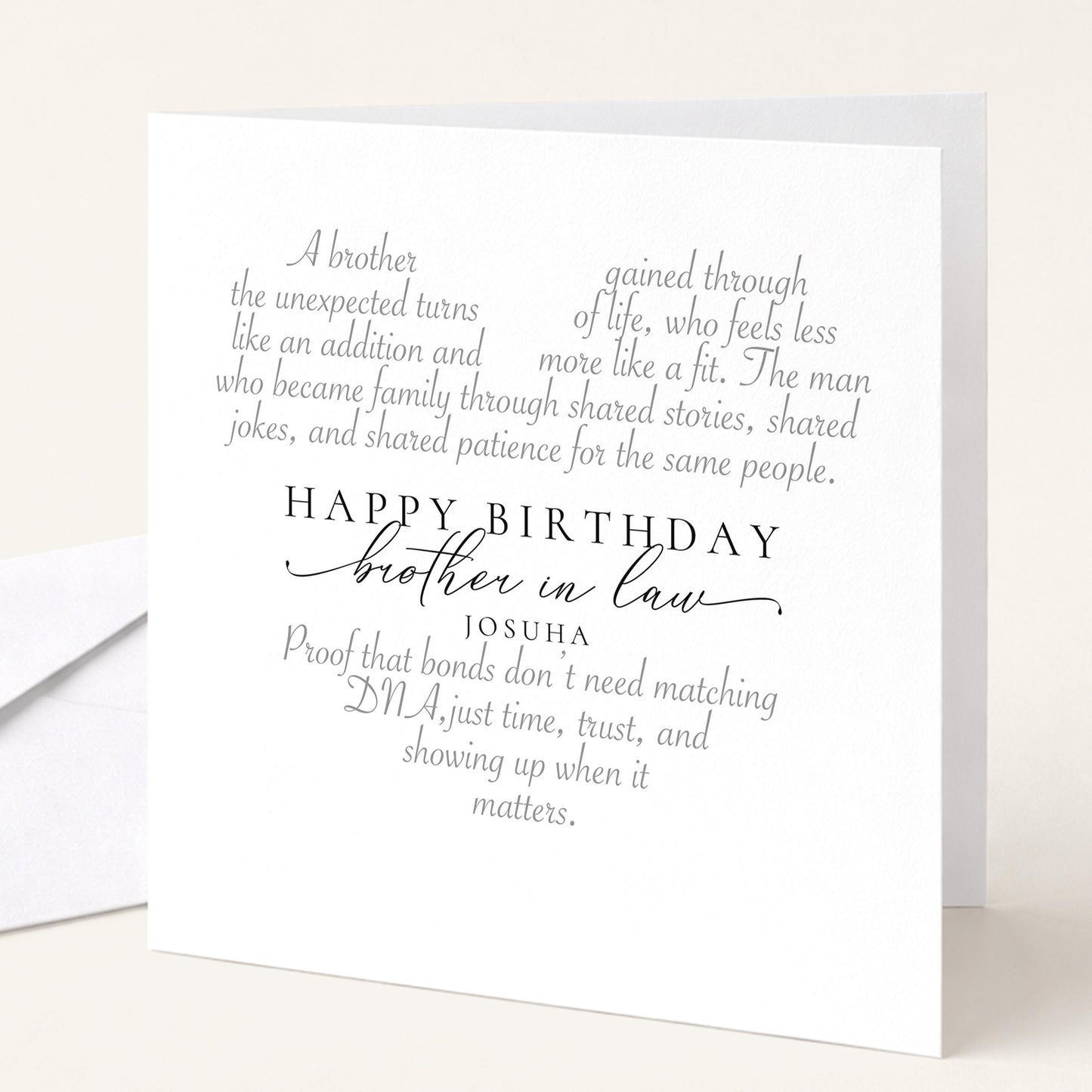 Brother In Law Birthday Card, Happy Birthday Brother In Law Greeting Card, Heart Word Art Card for Him, Thoughtful Brother In Law Card