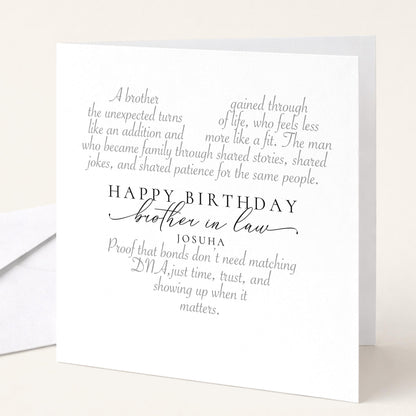 Brother In Law Birthday Card, Happy Birthday Brother In Law Greeting Card, Heart Word Art Card for Him, Thoughtful Brother In Law Card