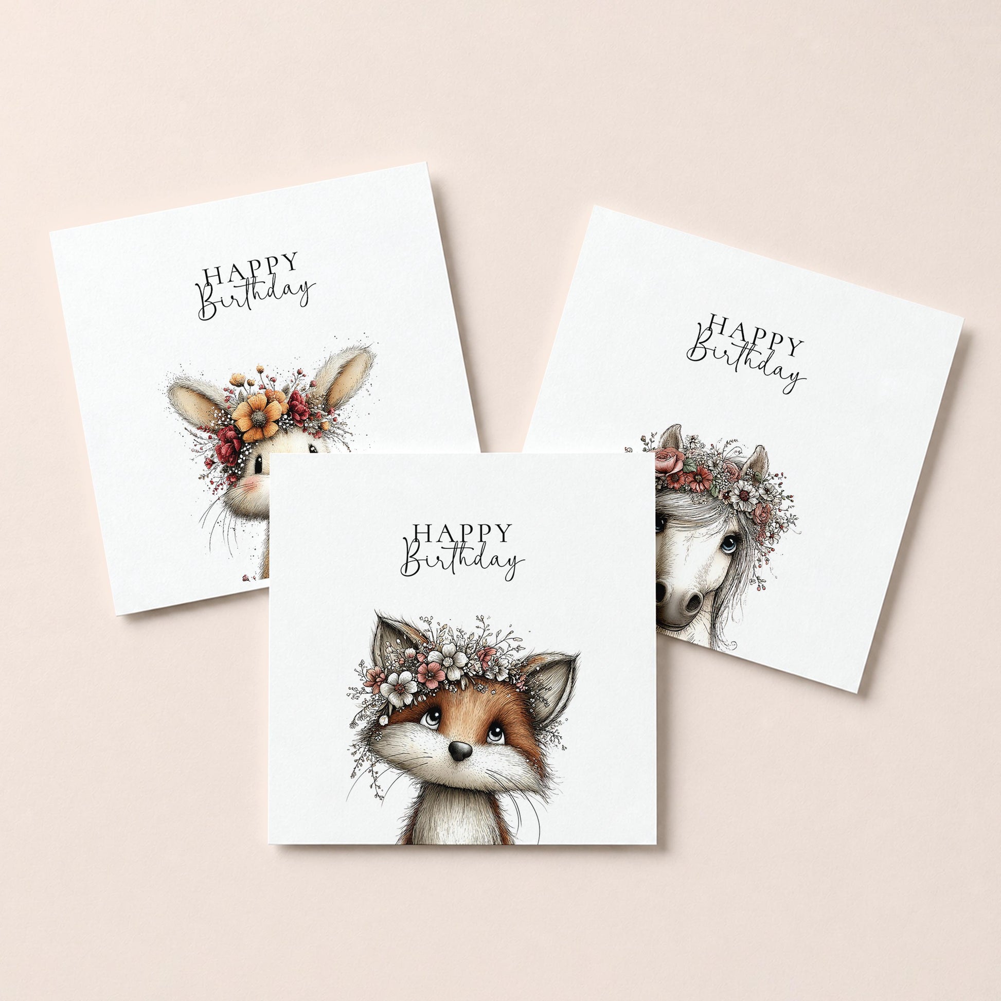 Floral Crown Animal Birthday Card Pack