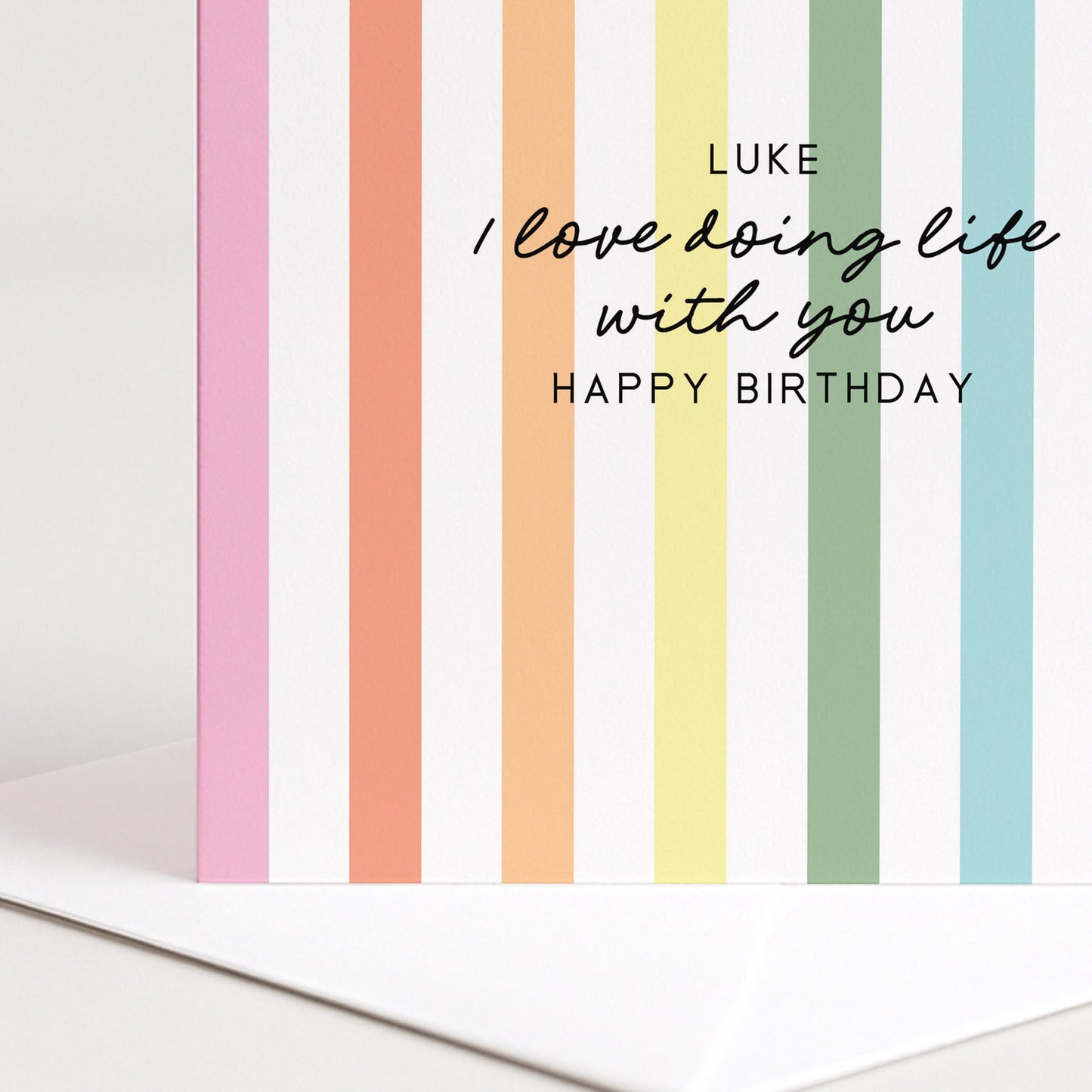 Personalised Birthday Card Partner, I Love Doing Life With You Card, Rainbow Stripe Birthday Card, Happy Birthday Card for Husband Wife