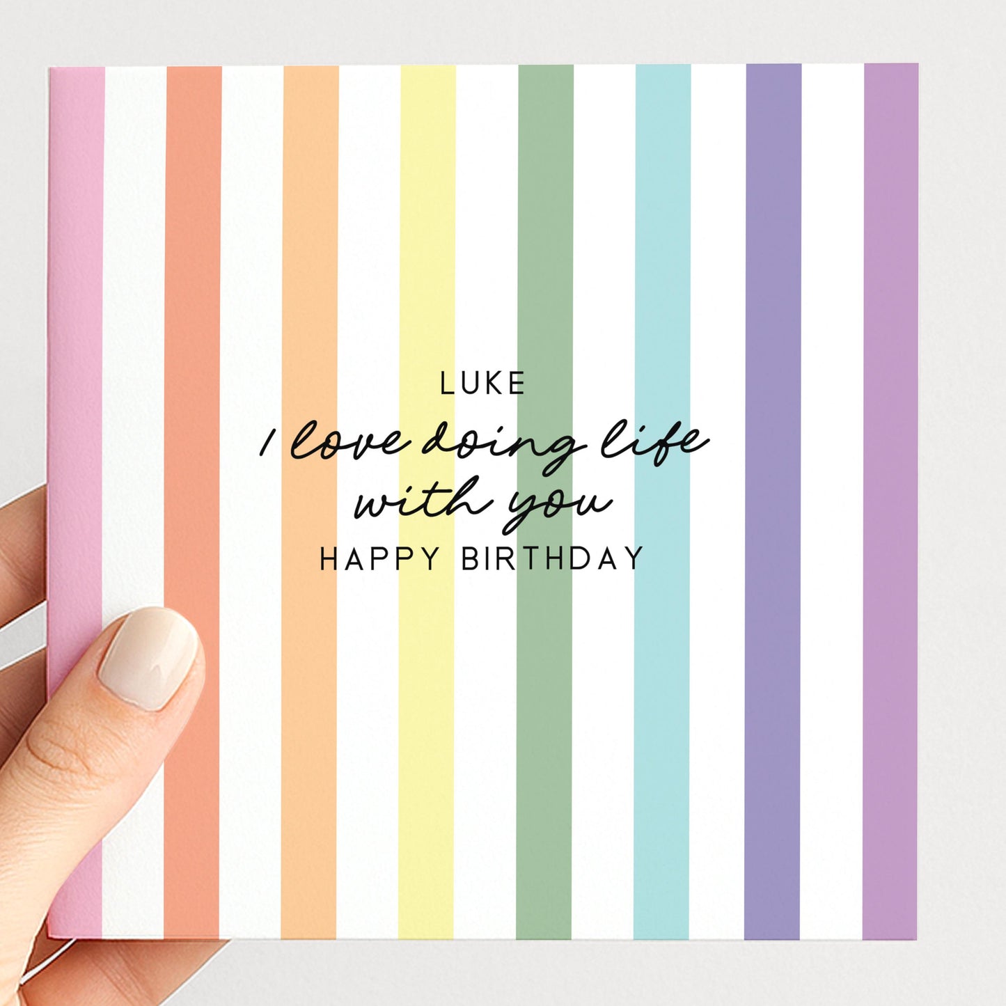 Personalised Birthday Card Partner, I Love Doing Life With You Card, Rainbow Stripe Birthday Card, Happy Birthday Card for Husband Wife