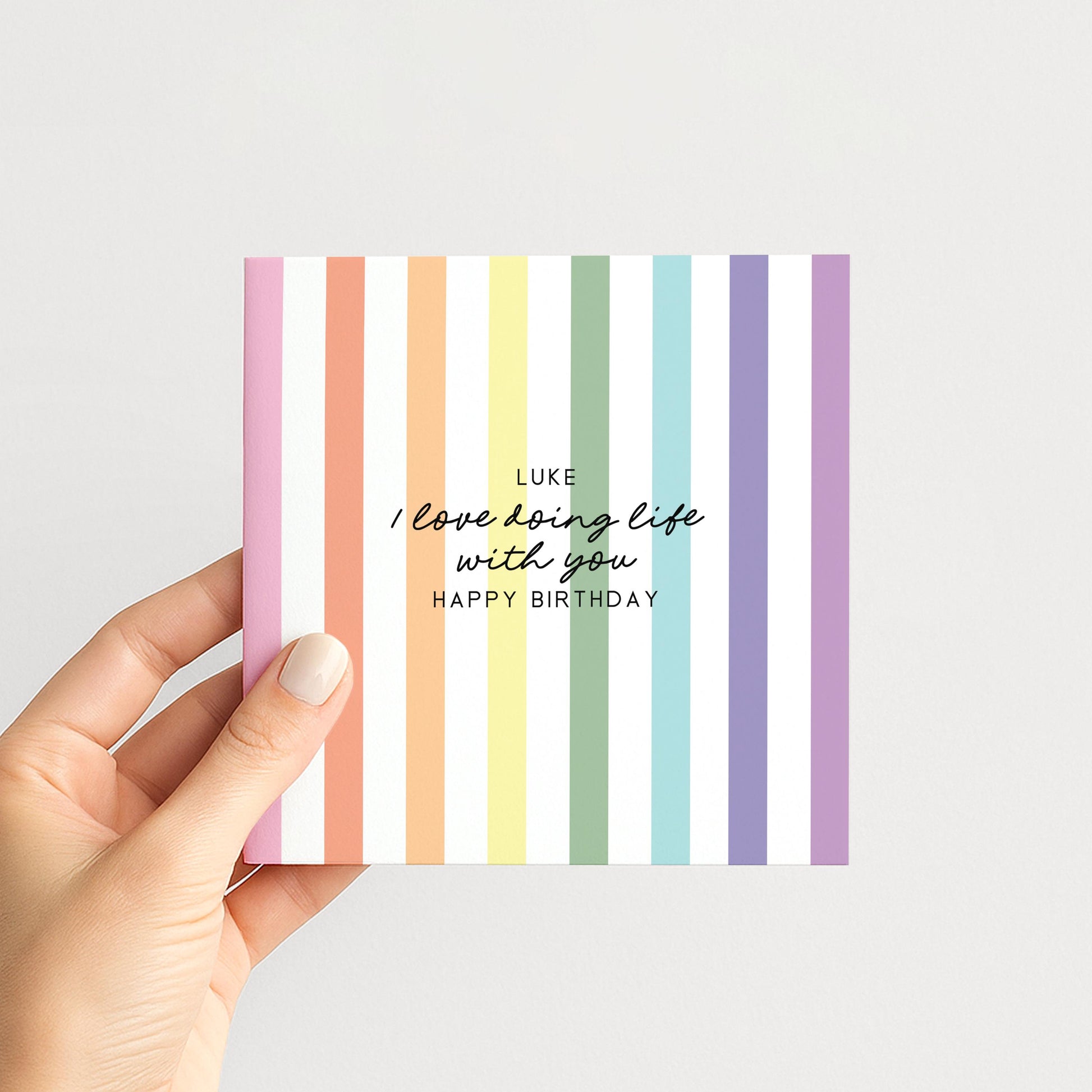 Personalised Birthday Card Partner, I Love Doing Life With You Card, Rainbow Stripe Birthday Card, Happy Birthday Card for Husband Wife
