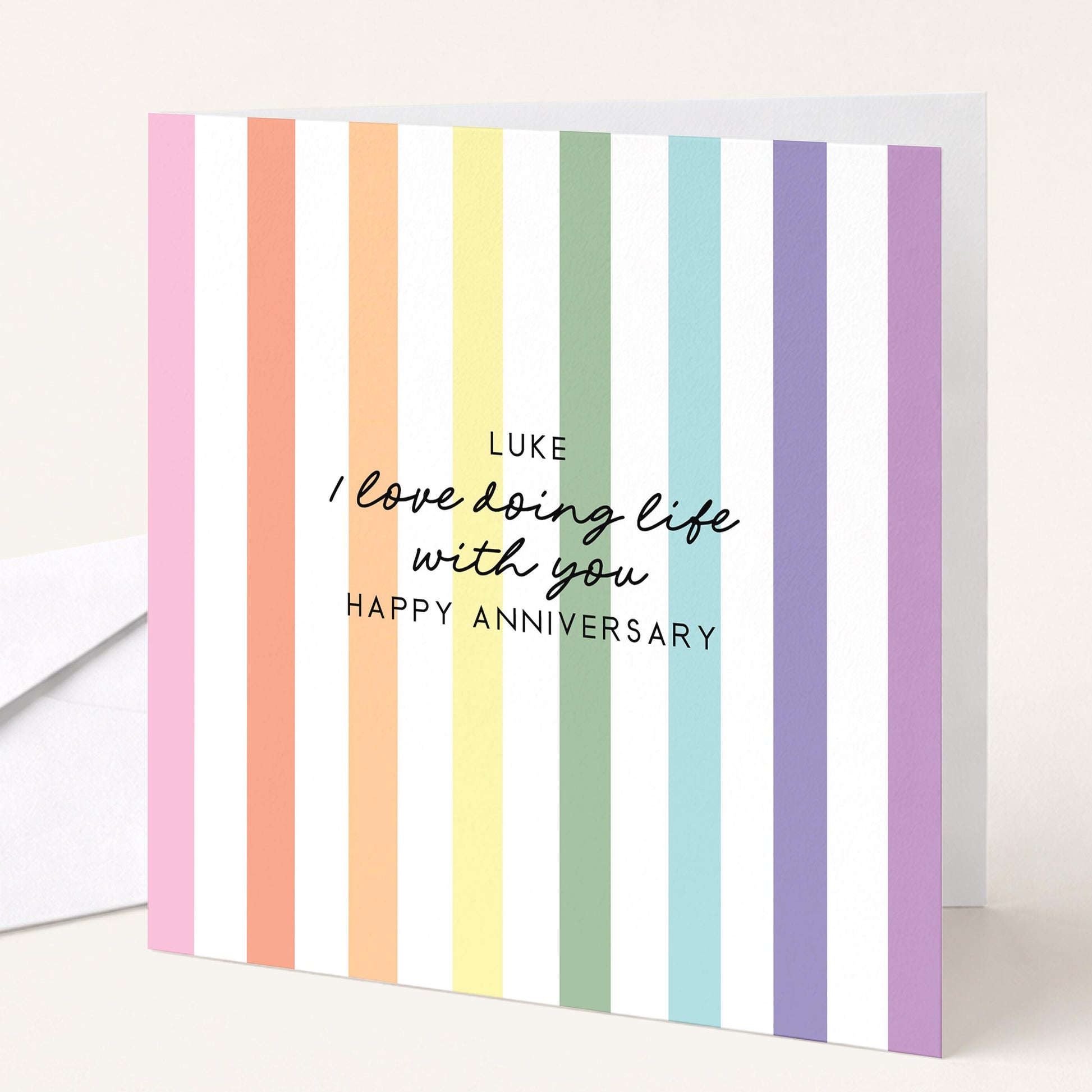 Personalised Anniversary Card Partner, I Love Doing Life With You Card, Rainbow Stripe Anniversary Card, Happy Anniversary Card Husband