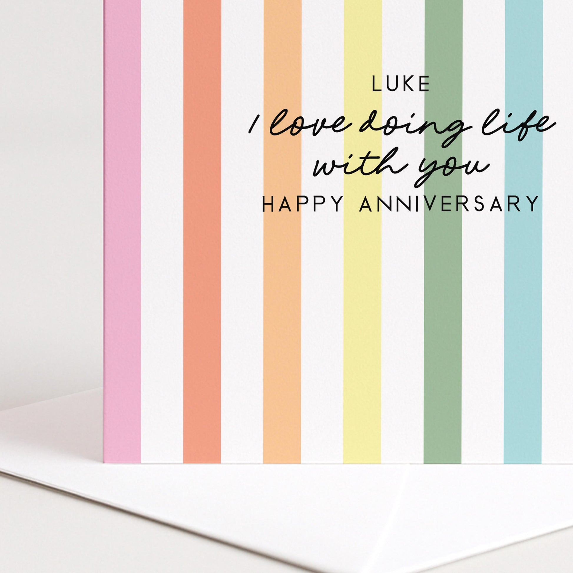 Personalised Anniversary Card Partner, I Love Doing Life With You Card, Rainbow Stripe Anniversary Card, Happy Anniversary Card Husband