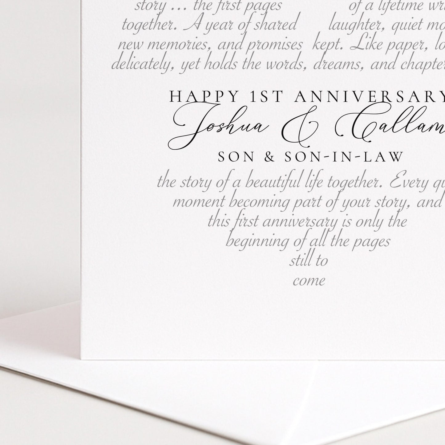 Personalised 1st Anniversary Card Son Son In Law, First Anniversary Card From Parents, Paper Anniversary Card for Gay Couple From Mum Dad