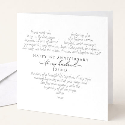 Personalised 1st Anniversary Card Husband, First Anniversary Card Him, Paper Anniversary Card, One Year Wedding Anniversary Card for Husband