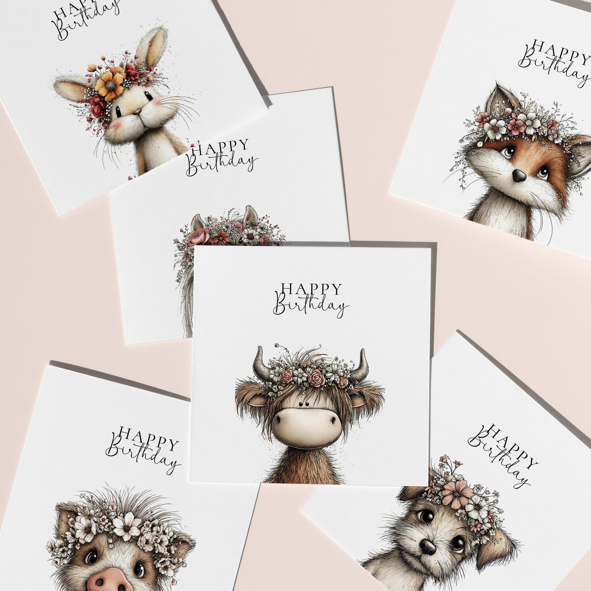 Floral Crown Animal Birthday Card Pack