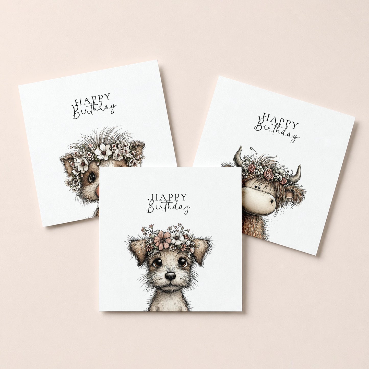 Floral Crown Animal Birthday Card Pack
