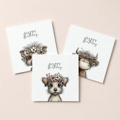 Floral Crown Animal Birthday Card Pack