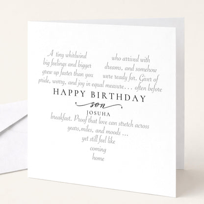 Personalised Birthday Card Son, Happy Birthday Son Heart Word Art Card, Sentimental Son Birthday Card From Mum Dad, Special Son Card
