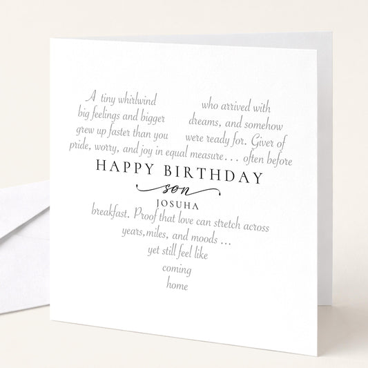 Personalised Birthday Card Son, Happy Birthday Son Heart Word Art Card, Sentimental Son Birthday Card From Mum Dad, Special Son Card