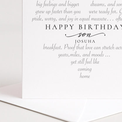 Personalised Birthday Card Son, Happy Birthday Son Heart Word Art Card, Sentimental Son Birthday Card From Mum Dad, Special Son Card
