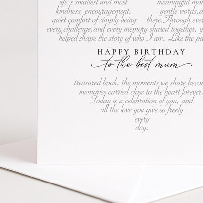 Birthday Card for Mum, Happy Birthday Best Mum Heart Word Art Card, Sentimental Mum Birthday Card, Meaningful Mothers Birthday Card Her
